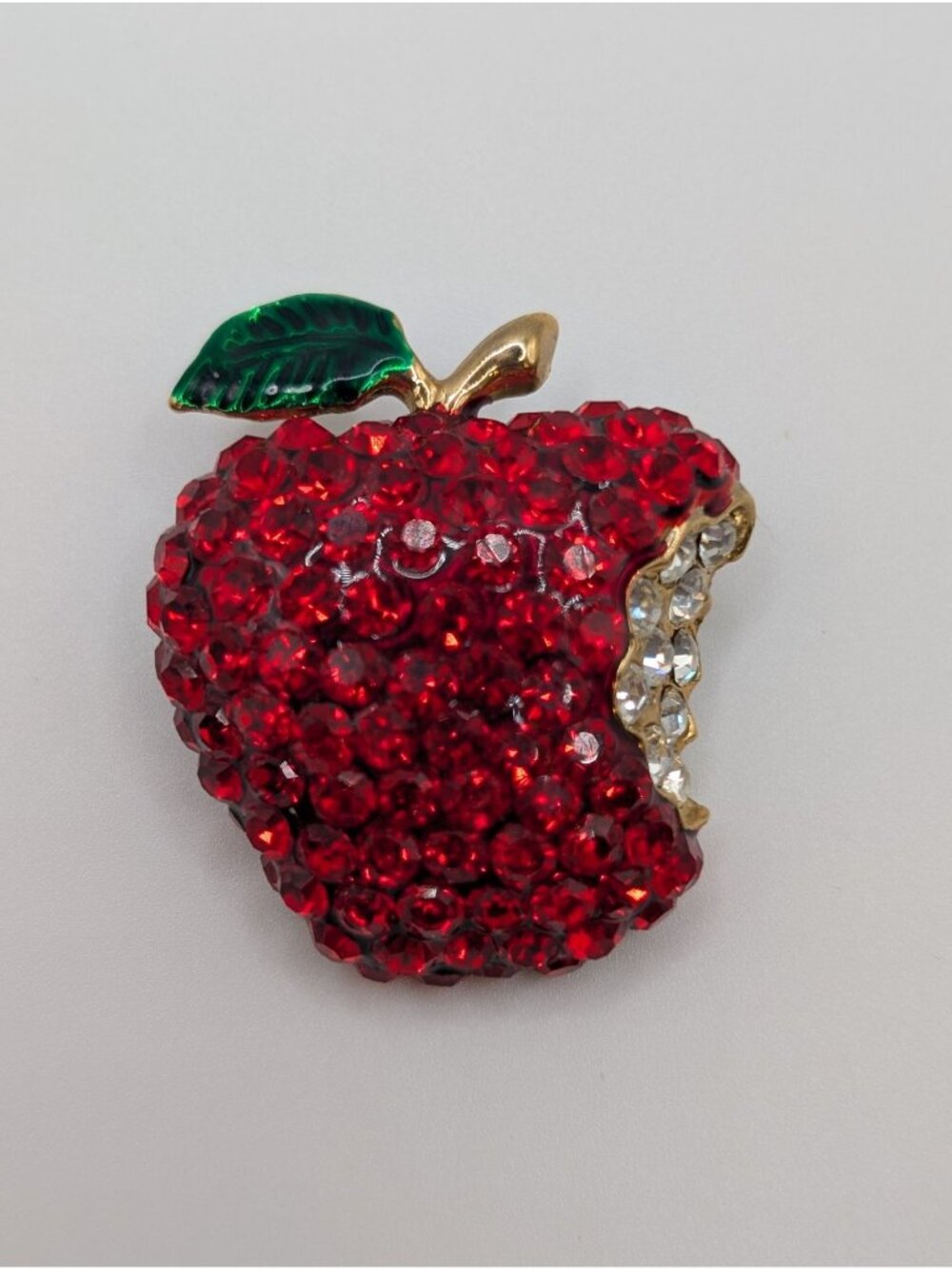 Vintage Red Rhinestone Apple Brooch School Teacher